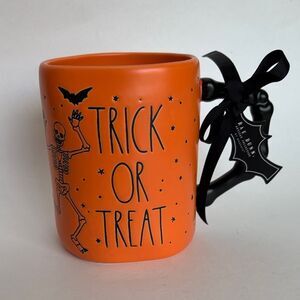 NWT Rae Dunn Trick Or Treat Halloween Coffee Mug Double Sided Orange Black